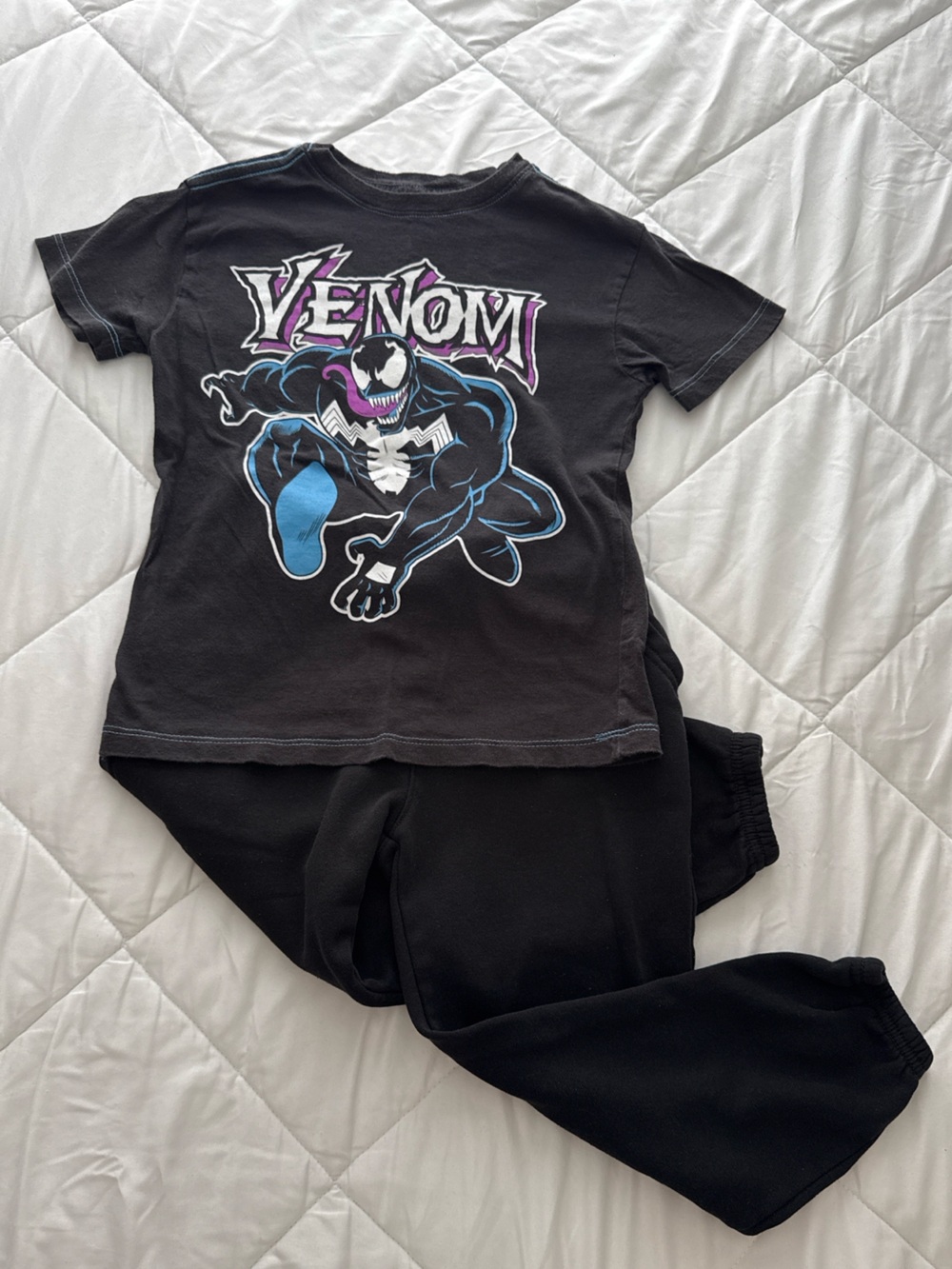 Marvel Venom Black Kids Tee & Jogger Set with Blue and Purple Accents